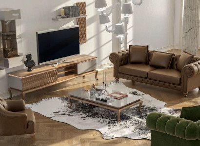 Brown Chesterfield Luxury Sofa Set Modern Three Seater Armchair Textile
